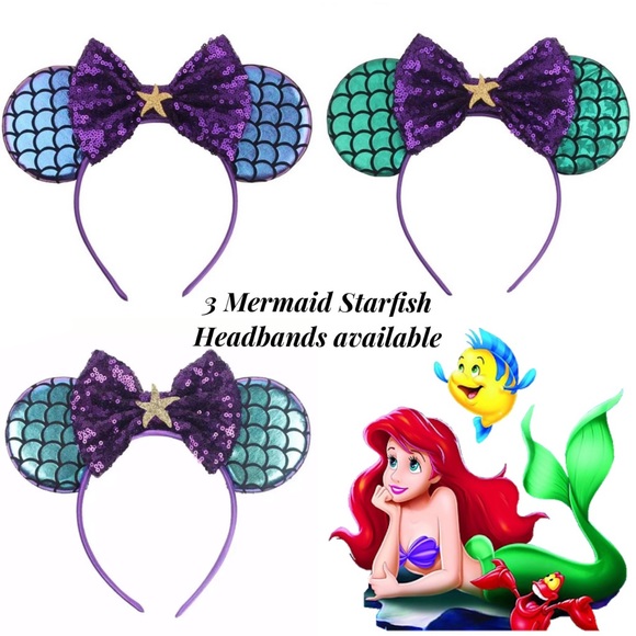 Minnie Mouse Ariel Little Mermaid Headband & Bow - Picture 16 of 16